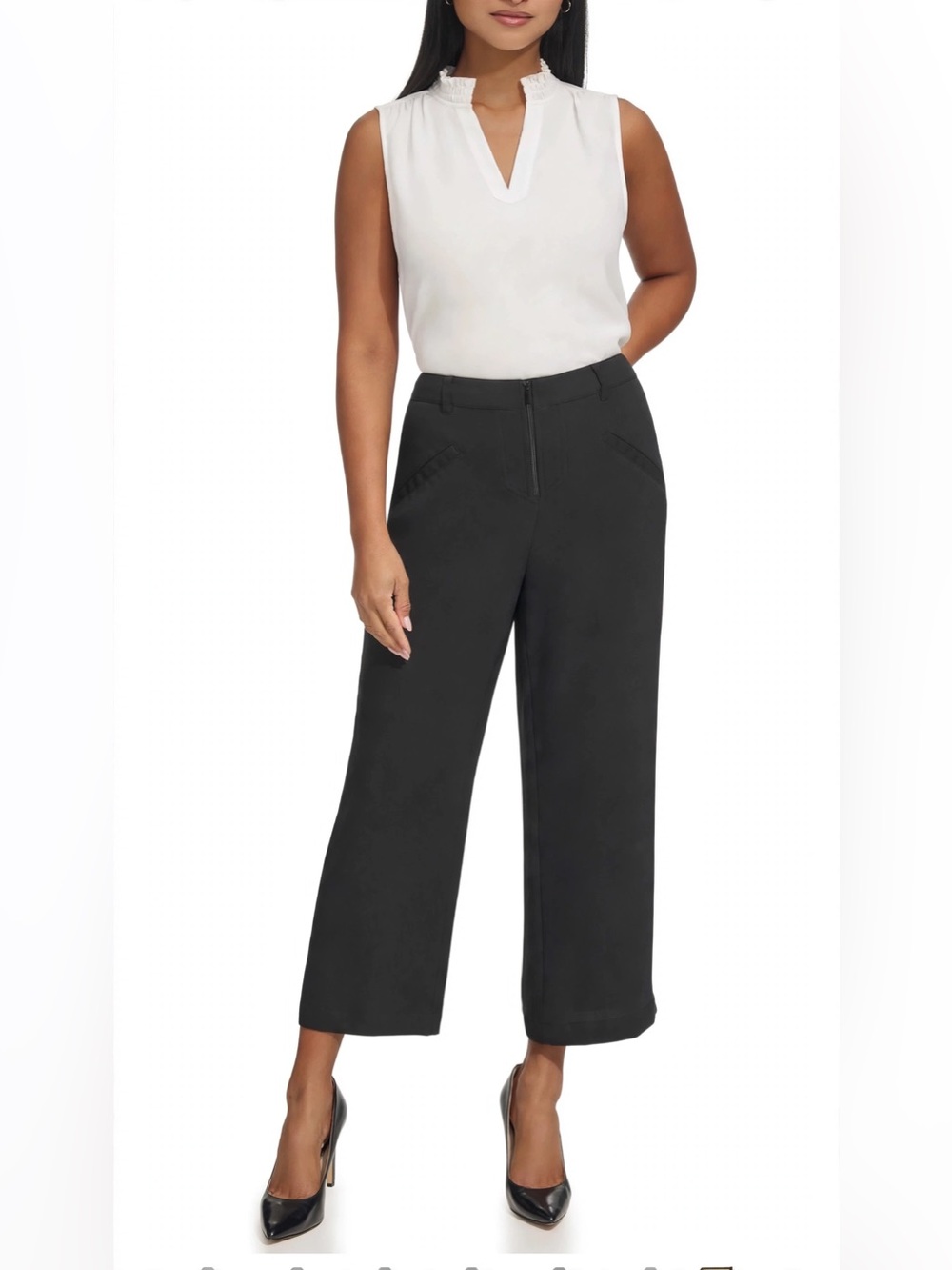 Karl Lagerfeld Paris Black Straight Leg Pants Slight Flare Size 14  Zipper